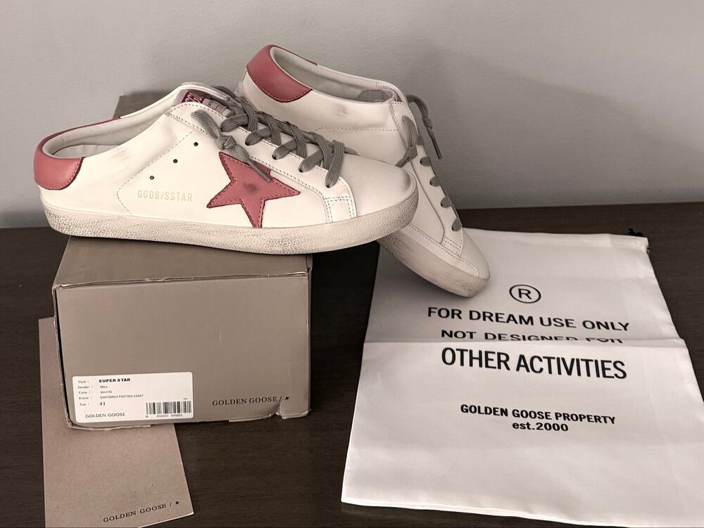Golden Goose Women's White Leather Sneakers with Pink Star Accent